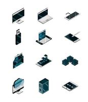 tecnología, dispositivo, gadget, digital, isométrico, aislado, iconos, conjunto vector