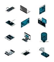 technology device gadget digital isometric isolated icons set vector