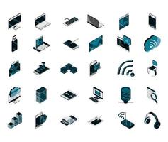 technology device gadget digital isometric isolated icons set vector