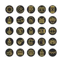 eid mubarak islamic religious celebration traditional icons set flat style icon vector