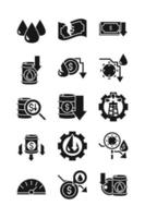 oil price crash crisis economy business financial icons set silhouette style icon vector