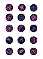 covid 19 coronavirus pandemic disease respiratory medical icons set neon style icon vector