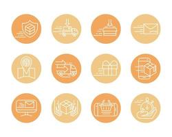 fast delivery cargo shipping commerce business icons set block style icon vector