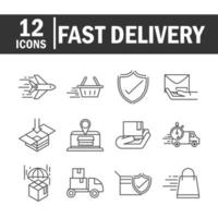 fast delivery cargo shipping commerce business icons set line style icon vector