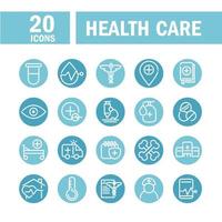 conjunto de iconos de asistencia de equipos médicos y de atención médica estilo bloque vector