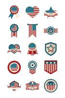 happy independence day american flag national freedom patriotism icons set flat style vector