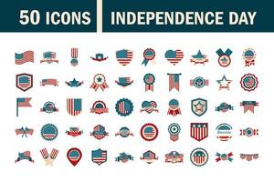 feliz día de la independencia, bandera americana, libertad nacional, patriotismo, iconos, conjunto, plano, estilo vector