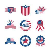 4th of july independence day celebration honor memorial american flag icons set flat style icon vector