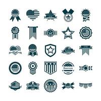 happy independence day american flag national freedom patriotism icons set silhouette style vector