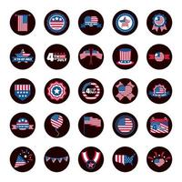 4th of july independence day celebration honor memorial american flag icons set block and flat style icon vector