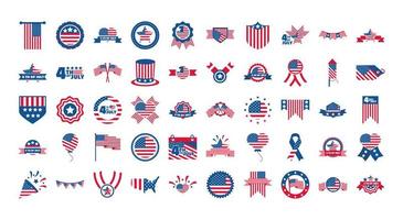 4 de julio celebración del día de la independencia monumento de honor iconos de la bandera americana establecer icono de estilo plano