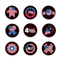 4th of july independence day celebration honor memorial american flag icons set block and flat style icon vector