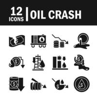 oil price crash crisis economy business financial icons set silhouette style icon vector