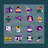 online activities digital connection communication set icons flat style icon vector