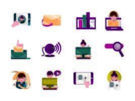 online activities digital connection communication set icons flat style icon vector