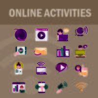 online activities digital connection communication set icons flat style icon vector