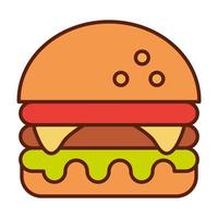 fast food burger dinner and menu tasty meal and unhealthy line and fill icon vector