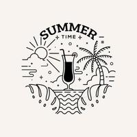 Summer time label flat style with line art vector illustration