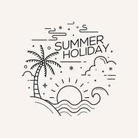 Summer holiday flat style with line art vector illustration