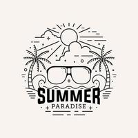 Summer paradise label flat style with line art vector illustration