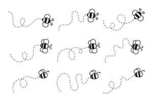 Bee flying path A bee flying in a dotted line The flight path of a bee to honey vector