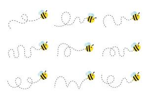 Bee flying path A bee flying in a dotted line The flight path of a bee to honey vector
