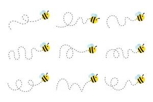 Bee flying path A bee flying in a dotted line The flight path of a bee to honey vector