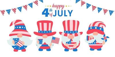 4 de julio, los gnomos vistieron un disfraz de bandera estadounidense para celebrar el día de la independencia. vector