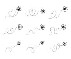 Bee flying path A bee flying in a dotted line The flight path of a bee to honey vector