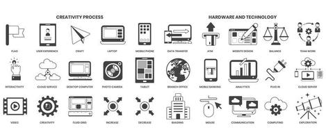 iconos de creatividad establecidos para negocios vector