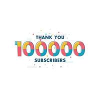 gracias 100000 suscriptores tarjeta de felicitación de celebración para 100k suscriptores sociales vector