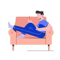 Man relax on sofa and playing smartphone vector
