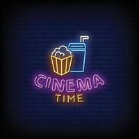 Cinema Time Neon Signs Style Text Vector