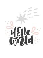 Cute hand drawn comet star illustration vector in doodle style and calligraphic text Hello World