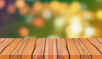 Natural wood planks abstract blurred background and glittery bokeh photo