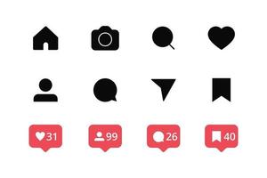 Social media flat icons set Notification speech bubble for like comment share save buttons Home Camera Search Heart web symbols vector