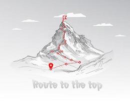 Mountain climbing route to peak Business journey path in progress to success vector concept Mountain peak climbing route to top rock illustration