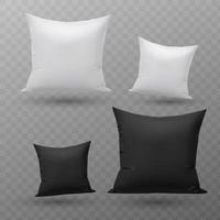 Vector realistic blank white black square and rectangular pillow or cushion icon set isolated on transparent background Design template