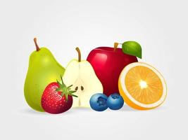 Fresh juicy fruit and berries isolated on white background vector