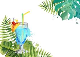 Cocktails Summer tropical cocktail background with palm leaves vector