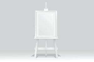 Wooden easel stand with picture frame on white background vector