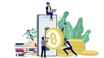 cryptocurrency in minimal design with background of tree leaves  Minimal investments for bitcoin and blockchain technology vector