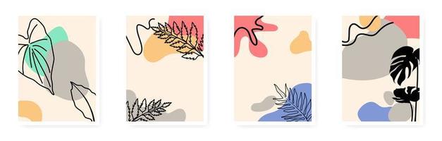 Minimal and natural botanical wall art Foliage line art vector drawing with abstract shape Botanical wall art vector set