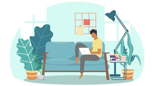 Study from home through online laptop computer in minimal vector design Work from home online video conference study due to the covid19 outbreak