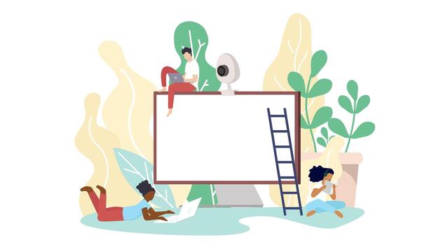 Study from home through online laptop computer in minimal vector design Work from home online video conference study due to the covid19 outbreak