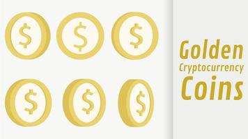 isolated golden bitcoin in many position for bitcoins cryptocurrency model vector