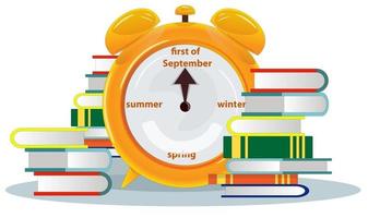 Vector image of books with an alarm clock