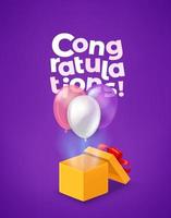 Opened box with air balloons flying out from the box vector