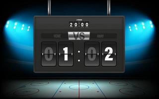 Illuminated ice hockey stadium with scoreboard and score of the match vector