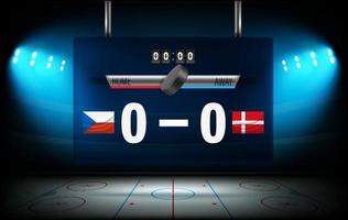 Ice hockey stadium with Chech and Denmark flags on scoreboard vector